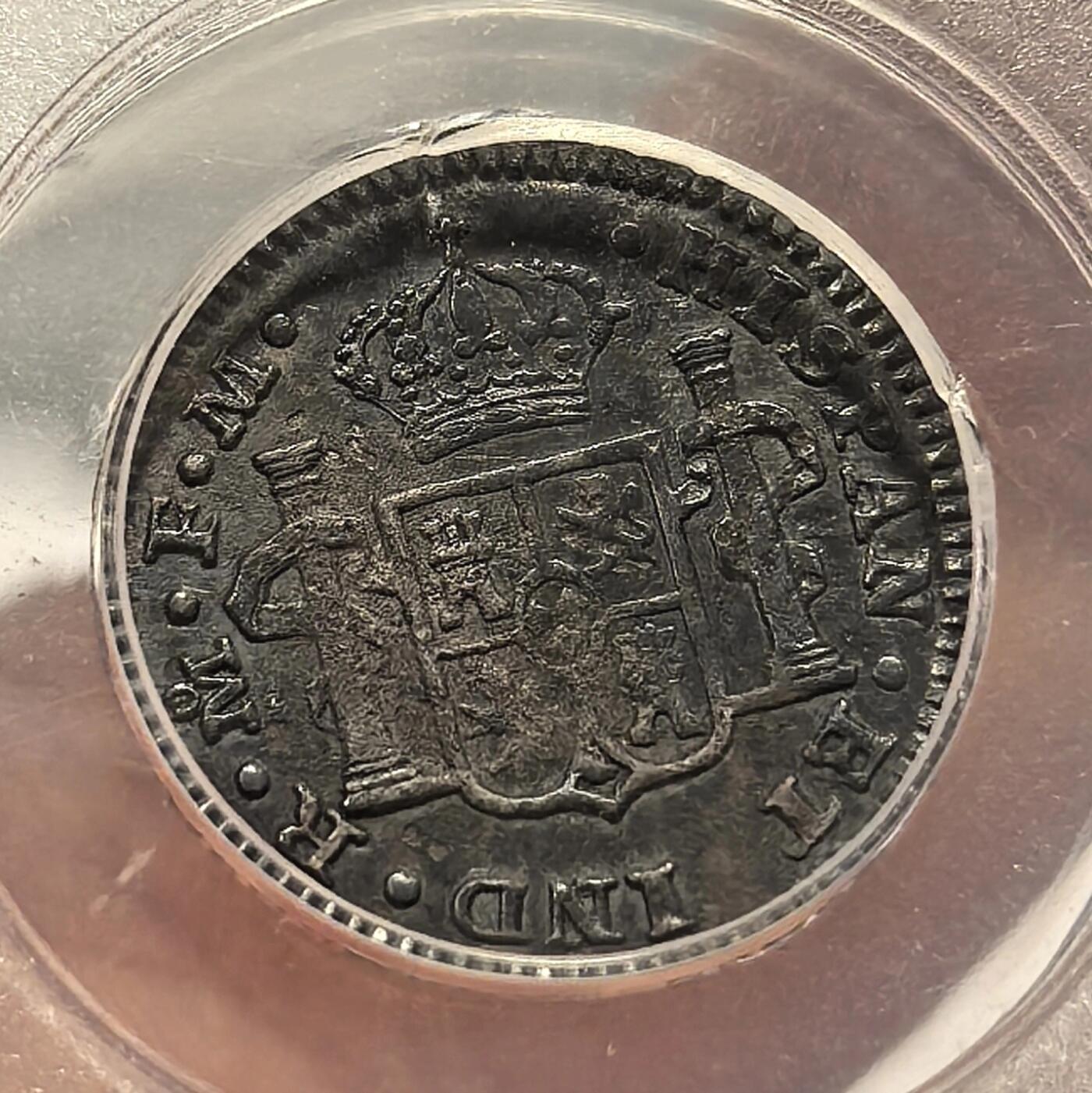 博洋堂世界钱币拍卖第165期（全场包邮） 公博 AU50 西属墨西哥1800年MO FM卡洛斯四世1/2R双柱银币，少见半里亚尔辅币