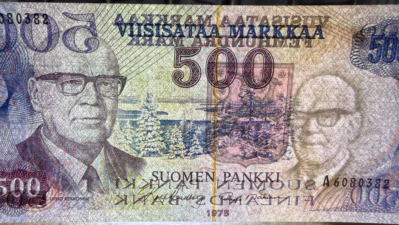 《艾美收藏》第237期-3.22周日外币强钞白金场 芬兰500马克 UNC 1975年 芬兰历史上极具影响力的总统吉科宁 稀少版本 A冠无47