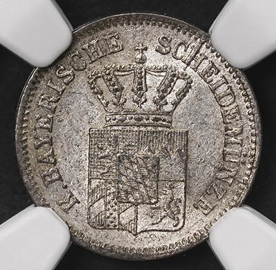 修遠堂世界钱币第108期 - NGC MS62 1864年巴伐利亚1克鲁泽银币