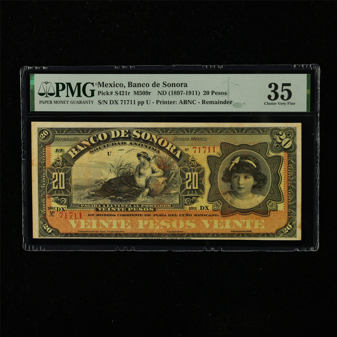 【亘邦集藏】第223期拍卖 1897-1911年 墨西哥索诺拉银行20比索 PMG 35 DX 71711