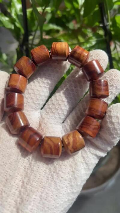 零元拍：海南黄花梨虎皮纹桶珠手串：15MM