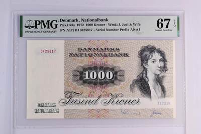 【Blue Auction】世界纸币精拍第797期——18级TOP拍卖/信誉/品质/专业/高效💫 - 【a版A1冠】丹麦 1972年1000克朗 大松鼠 PMG67EPQ 高分