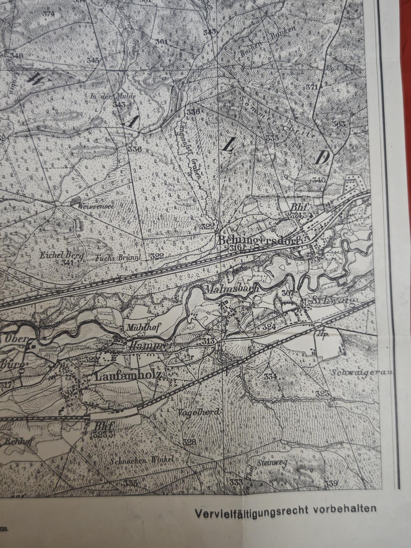 橙子收藏第六期 1940年德国巴伐利亚州纽伦堡地区军用纳粹官方测绘的高精度军用地形图，是二战前期德国军事地理的珍贵实物文献。