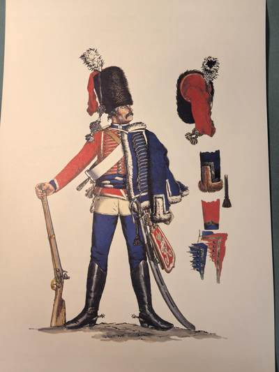盛世勋华——号角文化勋章邮票专场拍卖第309期 - 大尺寸手绘图卡 普鲁士王国第2骠骑兵团士兵 大A4尺寸 翻印自1851年出版《腓特烈大帝的军队》一书