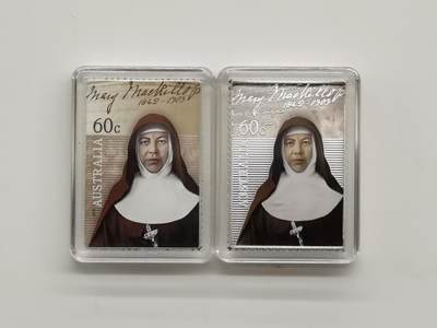 博洋堂世界钱币拍卖第165期（全场包邮） - 澳大利亚2010年60分邮币套 玛丽·麦基洛普被封为圣人 1/2盎司999银 发行量：9千 盒证全 原价：澳元89.95