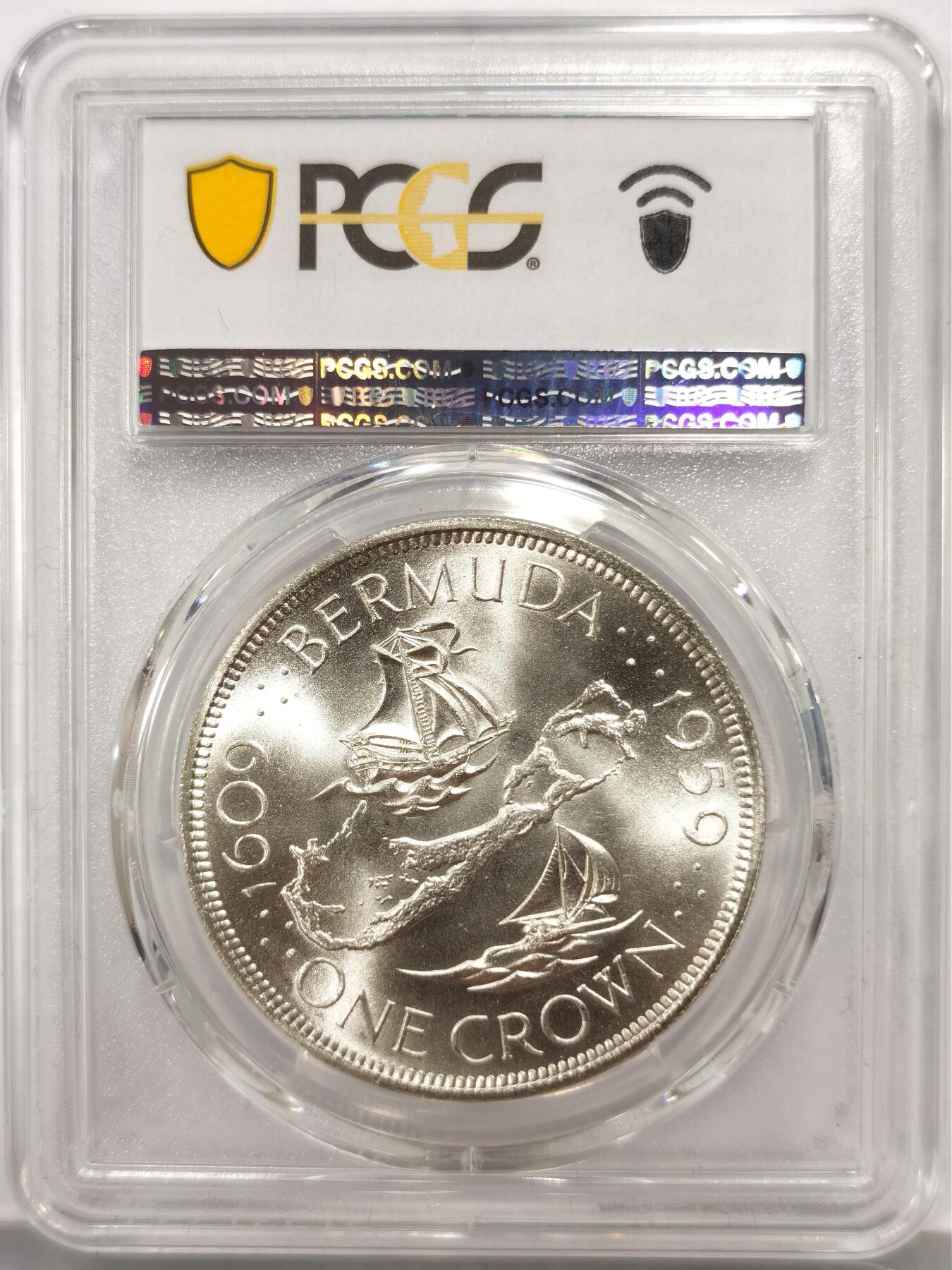 博洋堂“芳菲春韵”3月精品大拍专场暨第166期（全场包邮） PCGS MS67 英属百慕大1959年伊丽莎白二世发现百慕大350周年1克朗纪念银币-2