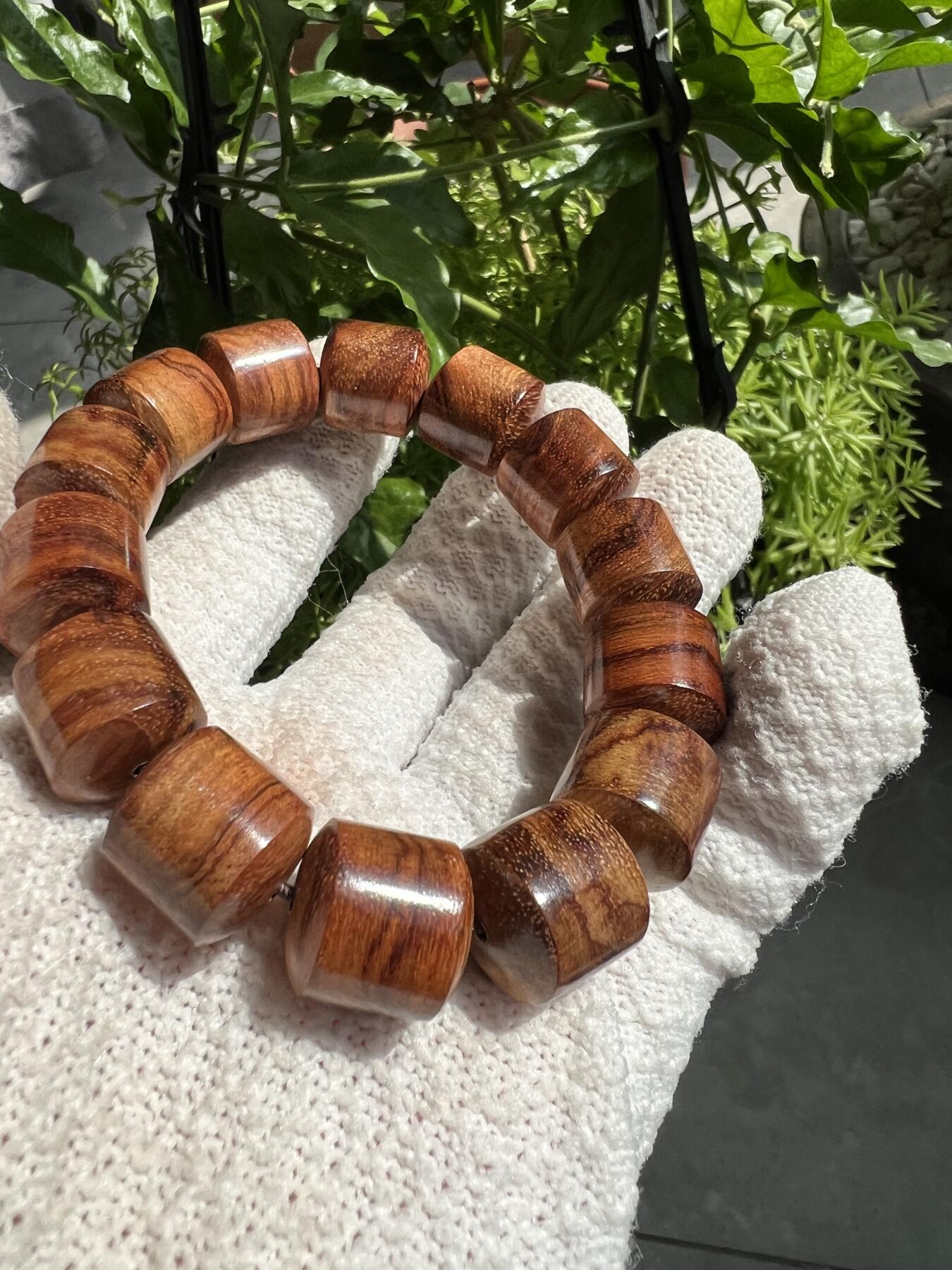 零元拍：海南黄花梨虎皮纹桶珠手串：15MM