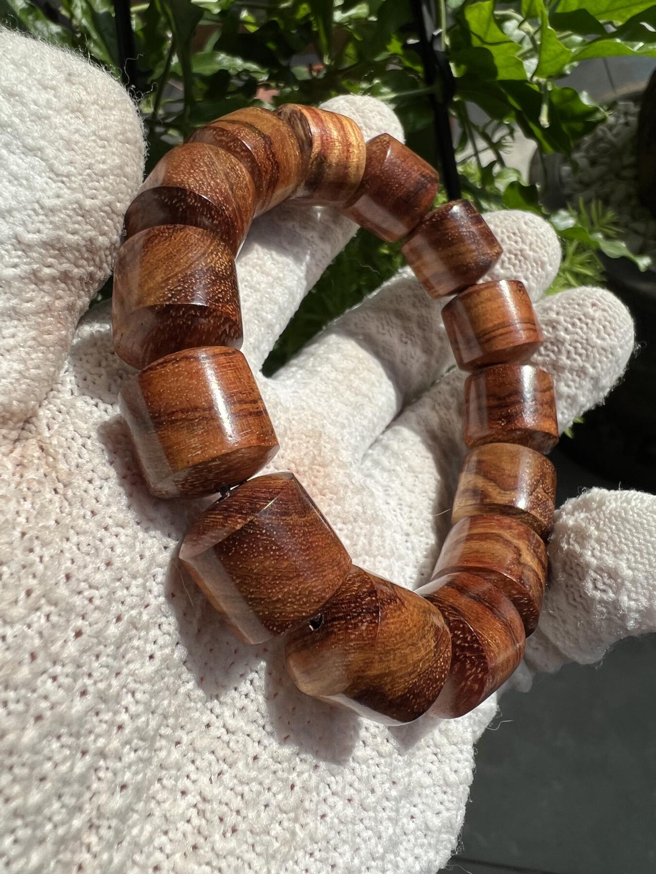 零元拍：海南黄花梨虎皮纹桶珠手串：15MM