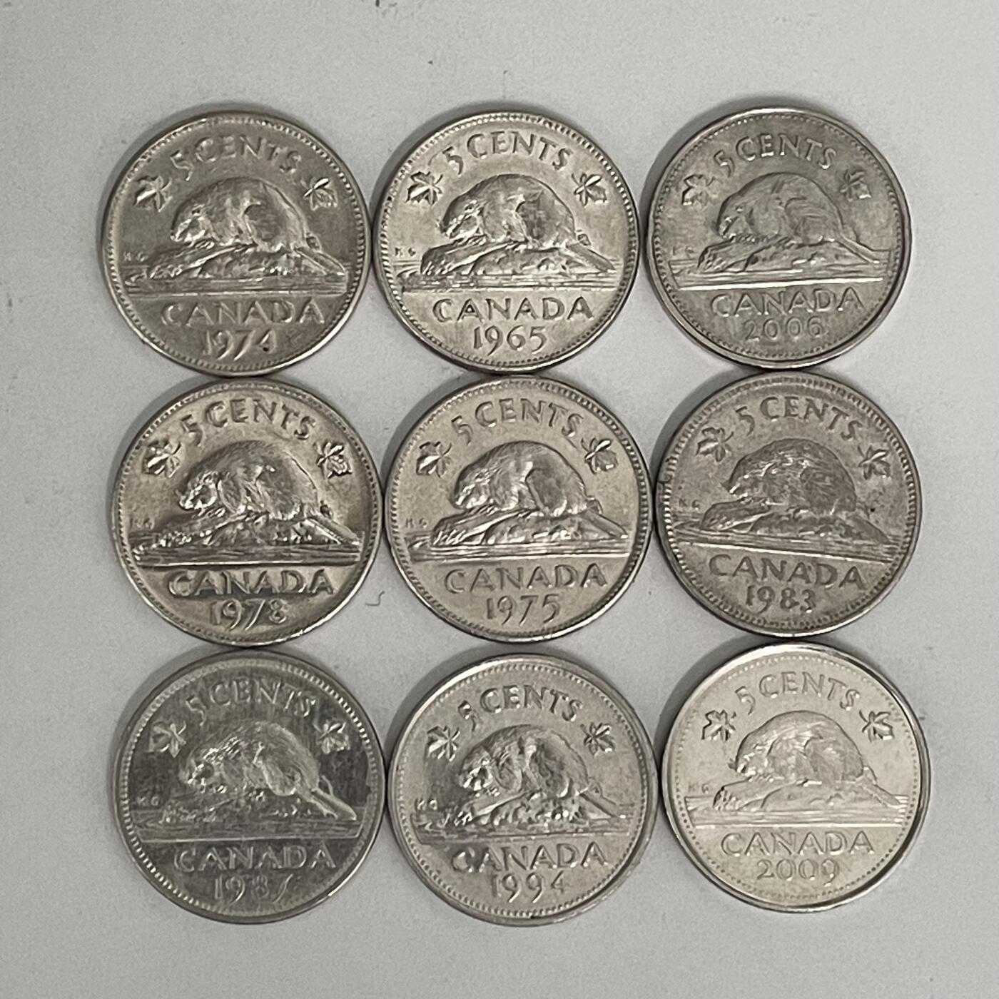 2026年第36场各国散币拍卖（总第186场） 加拿大5分9枚不同年份