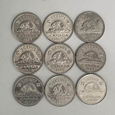 2026年第36场各国散币拍卖（总第186场） - 加拿大5分9枚不同年份