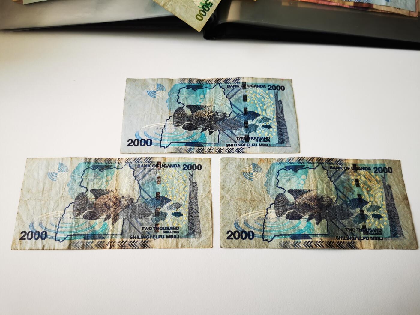 零零发流通品外国纸币拍卖 无佣金 乌干达2000先令3张