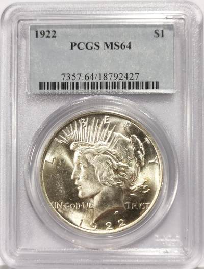博洋堂世界钱币拍卖第165期（全场包邮） - NGC MS64 美国1922年和平小白盒，老盒低评