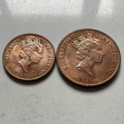 🌹外币初藏🌹🐯2026年第32场   每周二四六晚8️⃣点 接代拍 - 新西兰1987年中年版1-2分一对 带光好品 c