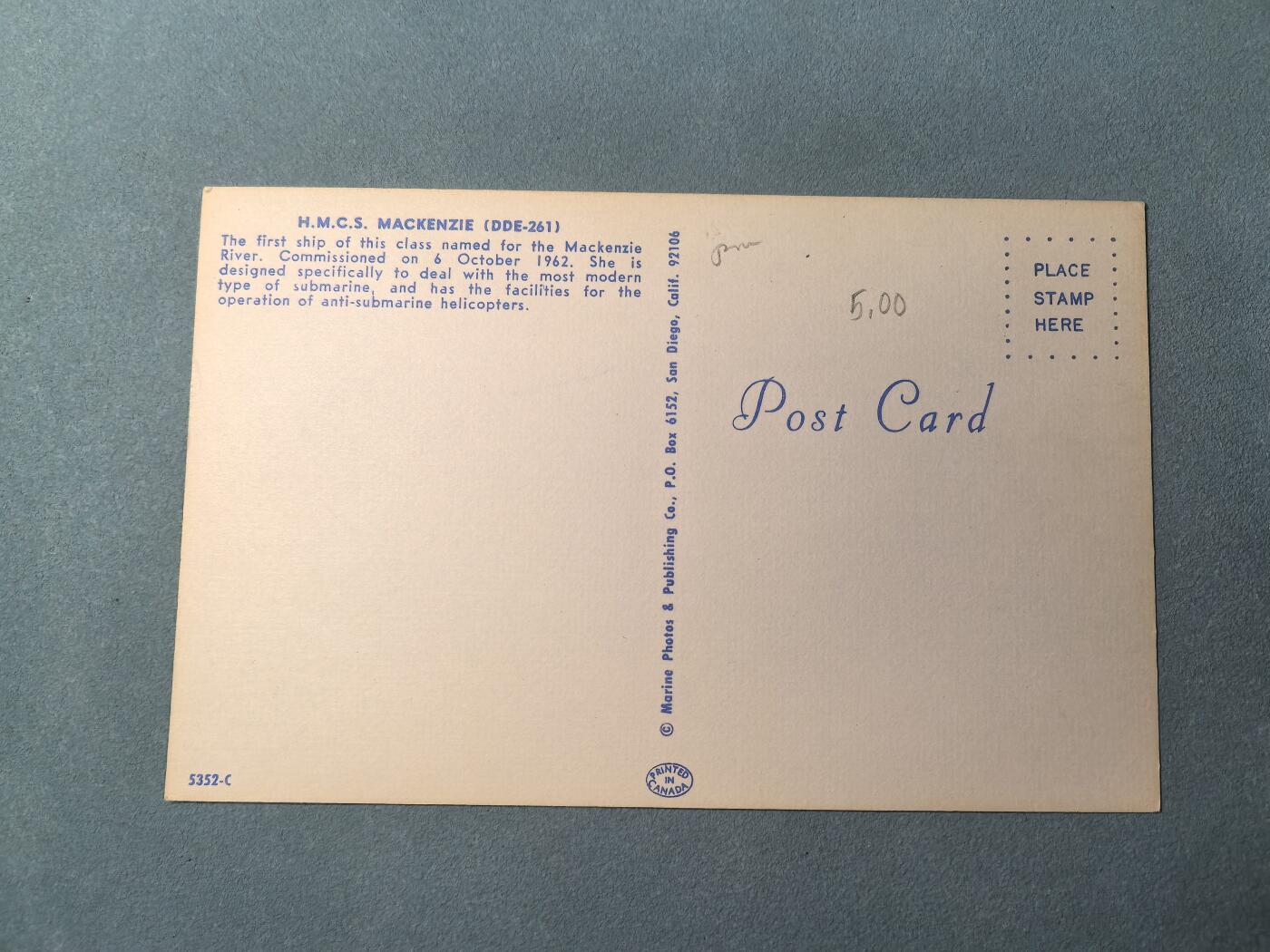 盛世勋华——号角文化勋章邮票专场拍卖第309期 冷战时期军舰专题明信片 加拿大海军麦肯齐号驱逐舰 (DDE-261)