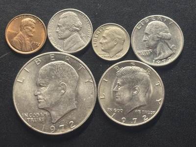 邮泉阁限时拍卖第四十三场（硬币在国外。请付邮费6元。） - 美国1972年6枚