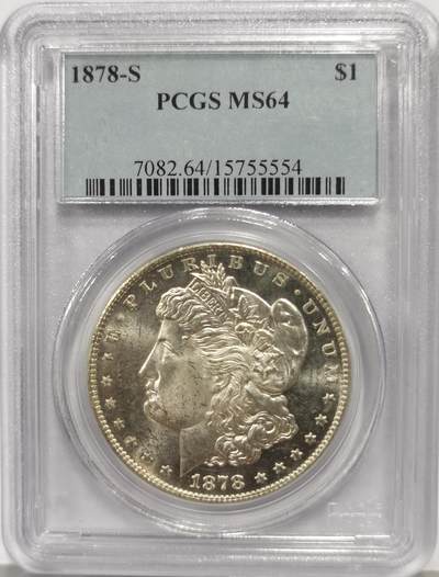 博洋堂“芳菲春韵”3月精品大拍专场暨第166期（全场包邮） - PCGS MS64 美国1878 S 摩根 首年稀有摩根 车轮转光 鹰面覆盖老包浆