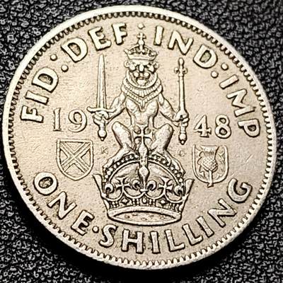 泉币菌-第215场-拍品多 请提前出价（215场前满邮条件的已全部发出，本场结束后休息几天再上货） - 英国1948年 1先令镍币 乔治五世 24mm  铜钱纪念币