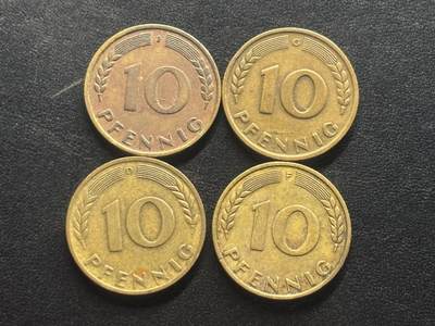邮泉阁限时拍卖第四十三场（硬币在国外。请付邮费6元。） - 德国1949年10芬尼4枚不同厂别