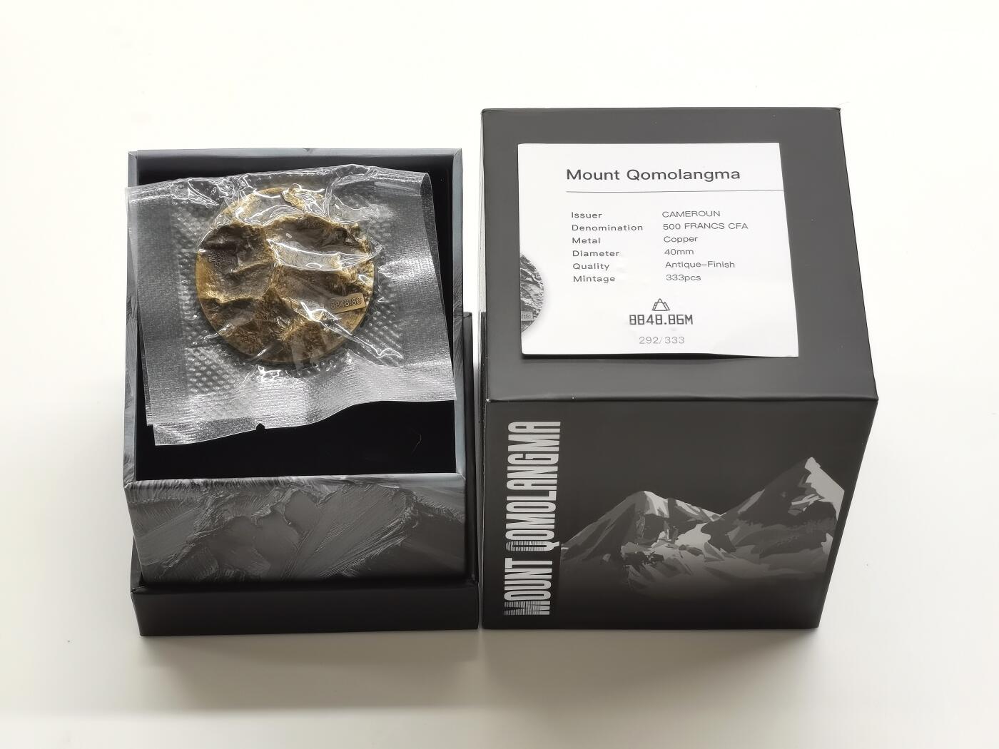 博洋堂世界钱币拍卖第165期（全场包邮） 喀麦隆2021年500中非法郎仿古立体铜币 珠穆朗玛峰8848.86m 40mm 发行量：333 盒证全