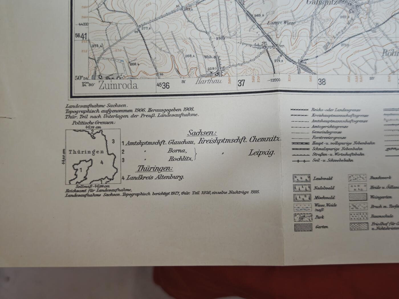 橙子收藏第六期 1908年出版 德国萨克森州与图林根州的边境丘陵地带，核心区域为朗根洛伊巴。1935年的局部增补，是纳粹德国为入侵捷克斯洛伐克（“绿色方案”）做的战前准备。