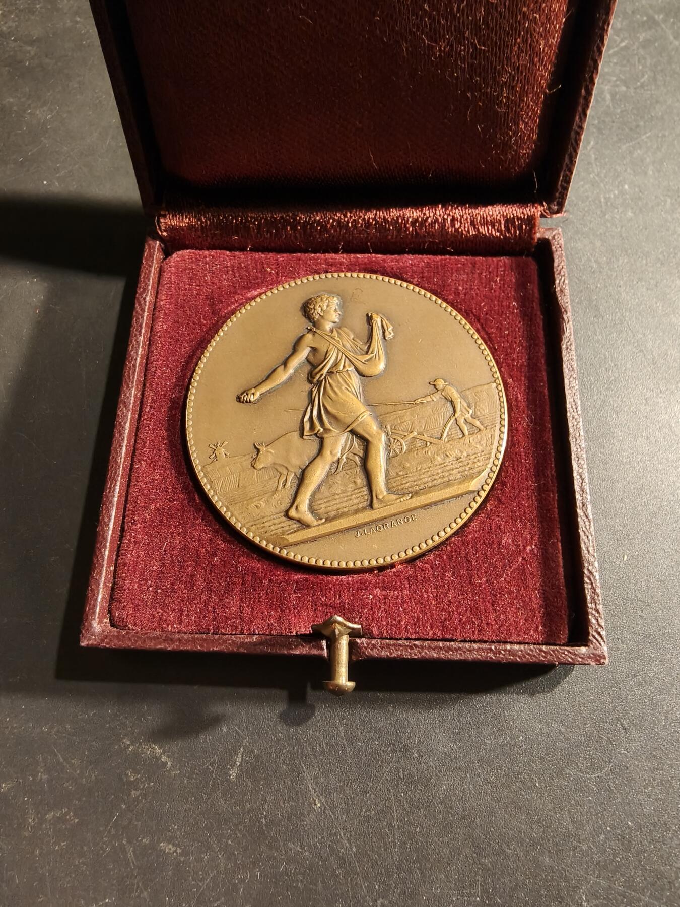 老王徽章第188期 法国农业科学院氮工业奖大铜章    播种女神     原盒，盒子扣不紧     直径50mm    重量67.3g 