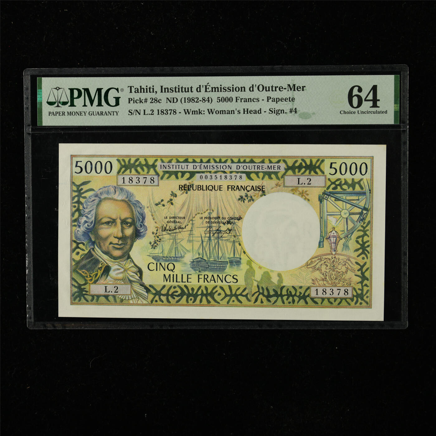 【亘邦集藏】第223期拍卖 1982-84年 法属波利尼西亚5000法郎 PMG 64 L.2 18378