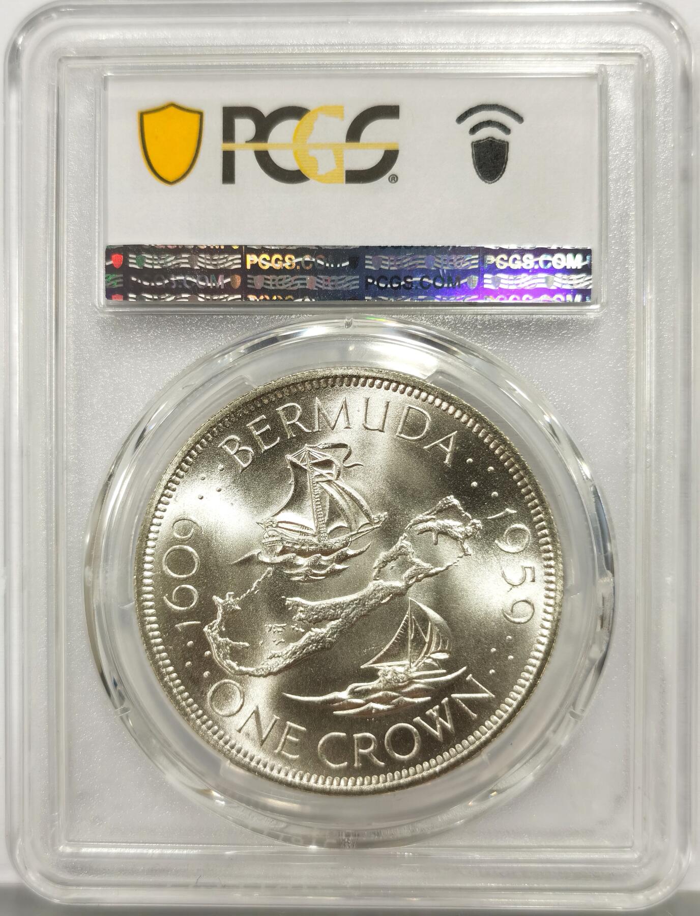 博洋堂“芳菲春韵”3月精品大拍专场暨第166期（全场包邮） PCGS MS66 英属百慕大1959年伊丽莎白二世发现百慕大350周年1克朗纪念银币-1