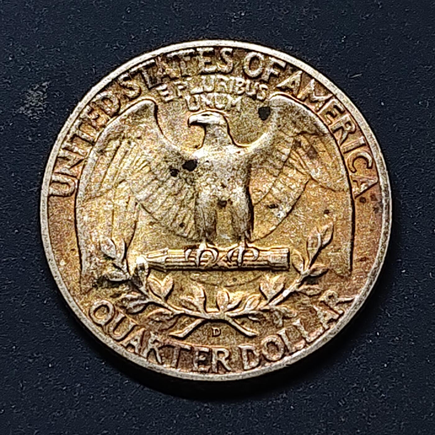 【全场包邮】纯粹捡漏拍514场 美国1951年华盛顿25分淡金色包浆银币【24.3毫米6.25克90%】