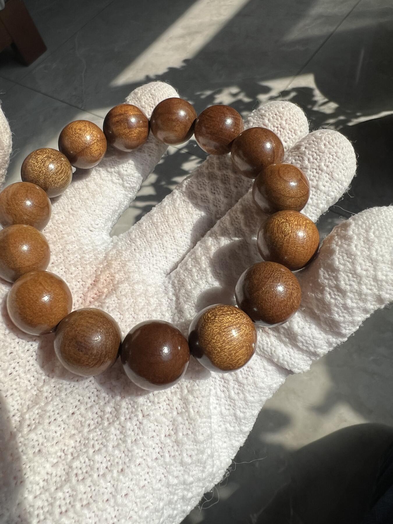零元拍：金丝楠圆珠手串，15MM 金丝满满，满手留香