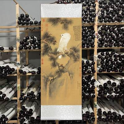 听雨轩（78） - 郎世宁白鹘图白鹰竖卷轴画 47*140cm