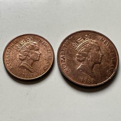 🌹外币初藏🌹🐯2026年第32场   每周二四六晚8️⃣点 接代拍 - 新西兰1987年中年版1-2分一对 带光好品 h