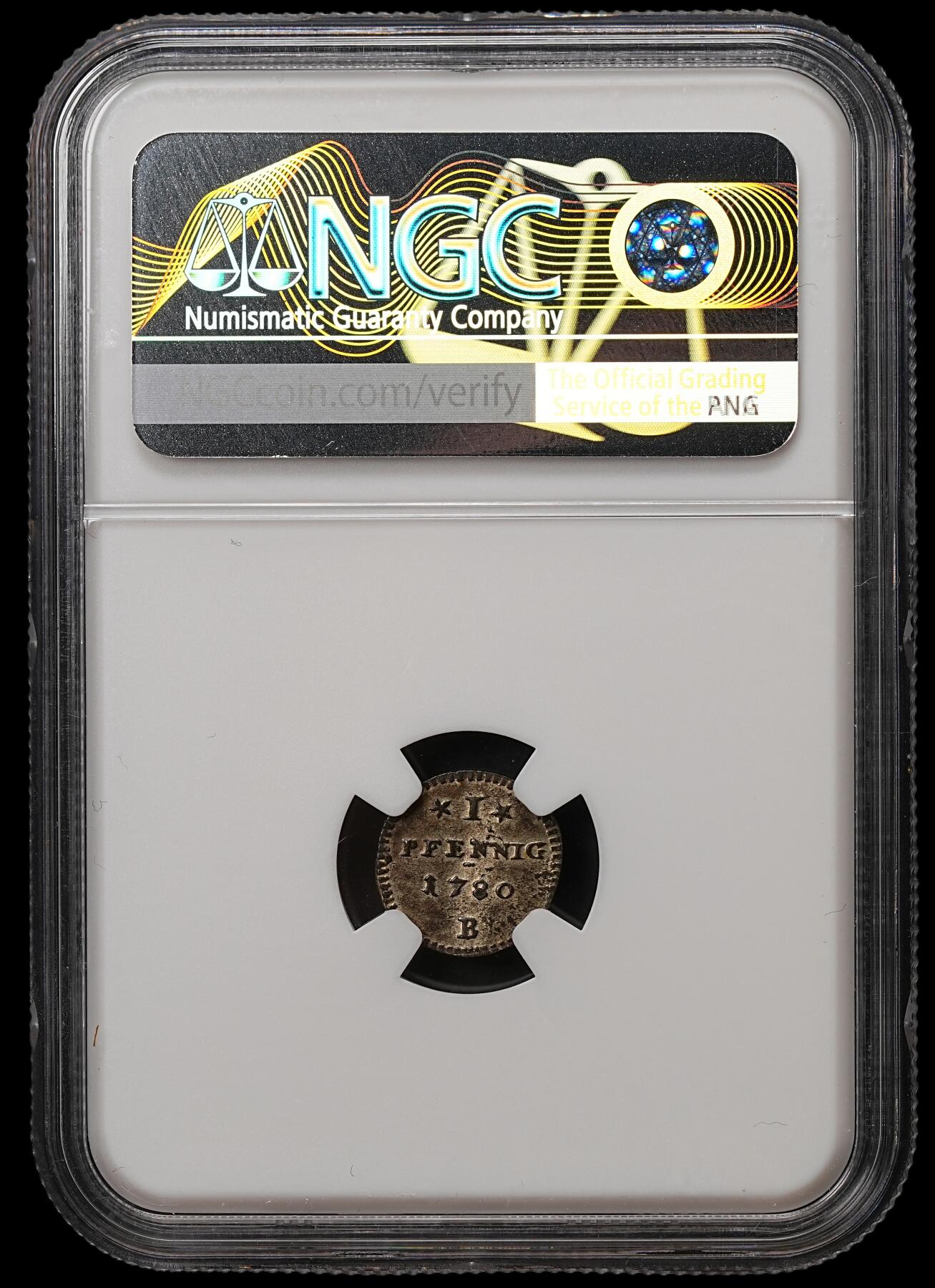 修遠堂世界钱币第108期 NGC MS62 1780年勃兰登堡 - 拜罗伊特1 芬尼 银币