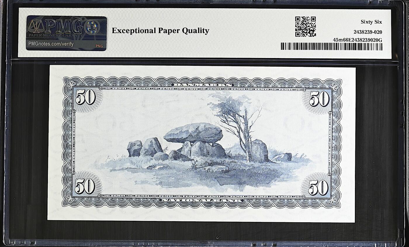 《艾美收藏》第237期-3.22周日外币强钞白金场 丹麦50克朗 PMG66E 1970年 丹麦天文学家罗默 无4