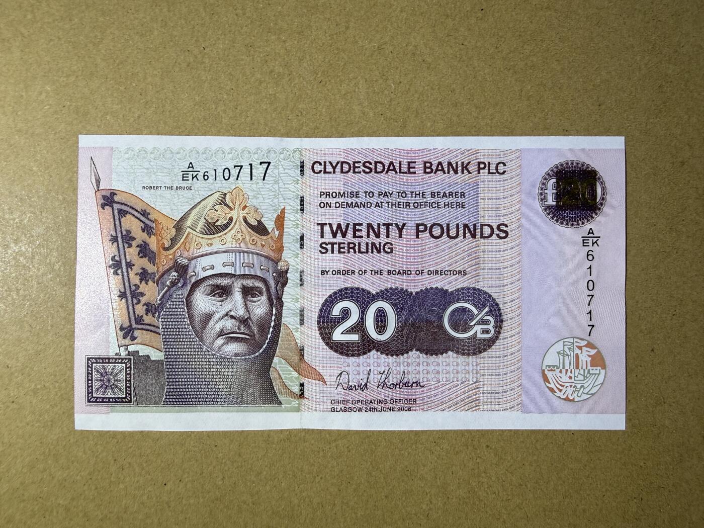 《艾美收藏》第237期-3.22周日外币强钞白金场 苏格兰20镑 UNC 克莱斯戴尔银行 2006年 苏格兰国王布鲁斯 无4