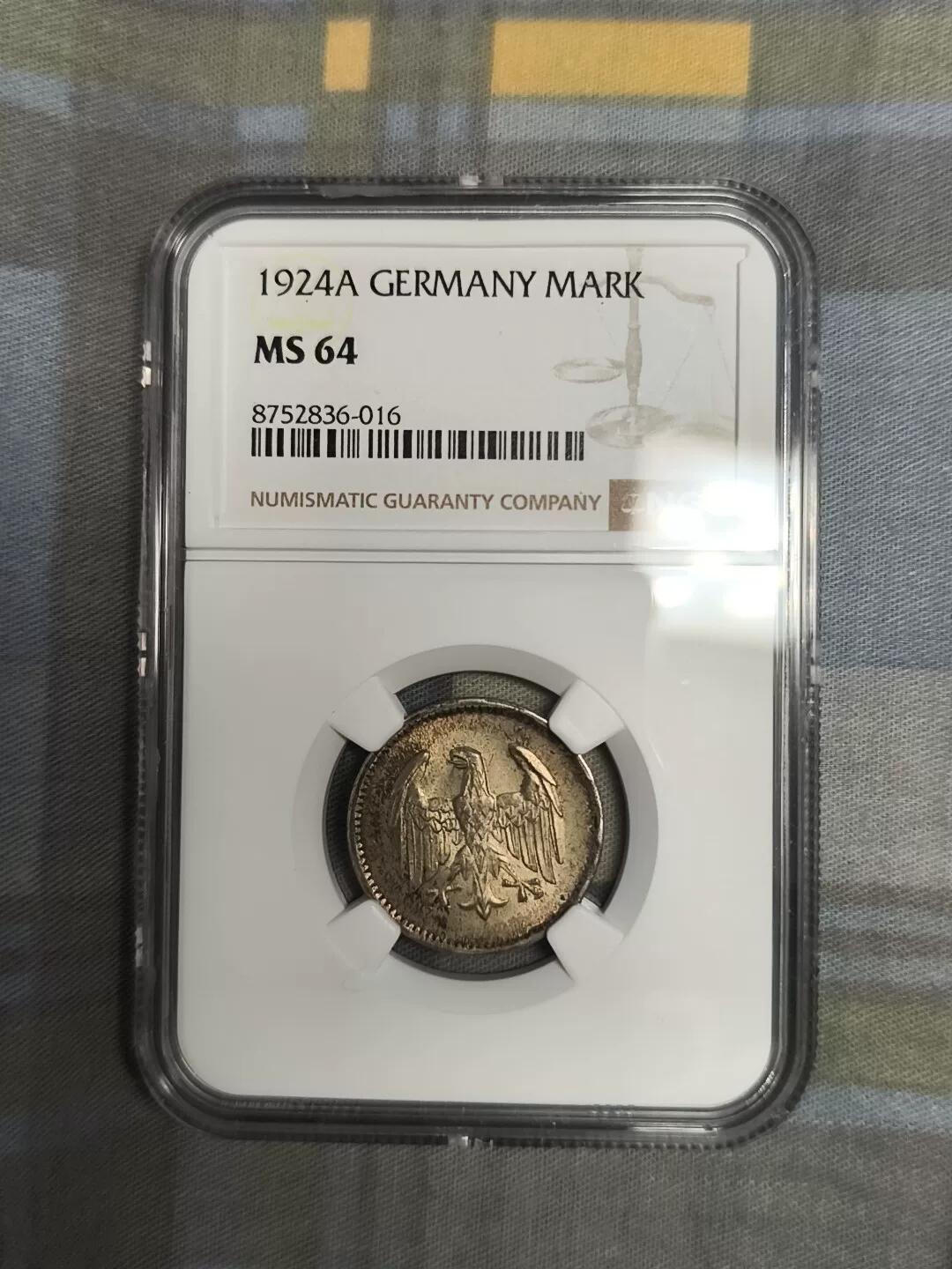 魏玛德国1924年1马克银币 品相很好 带彩