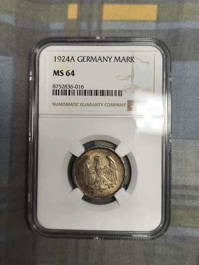 魏玛德国1924年1马克银币 品相很好 带彩 - 魏玛德国1924年1马克银币 品相很好 带彩