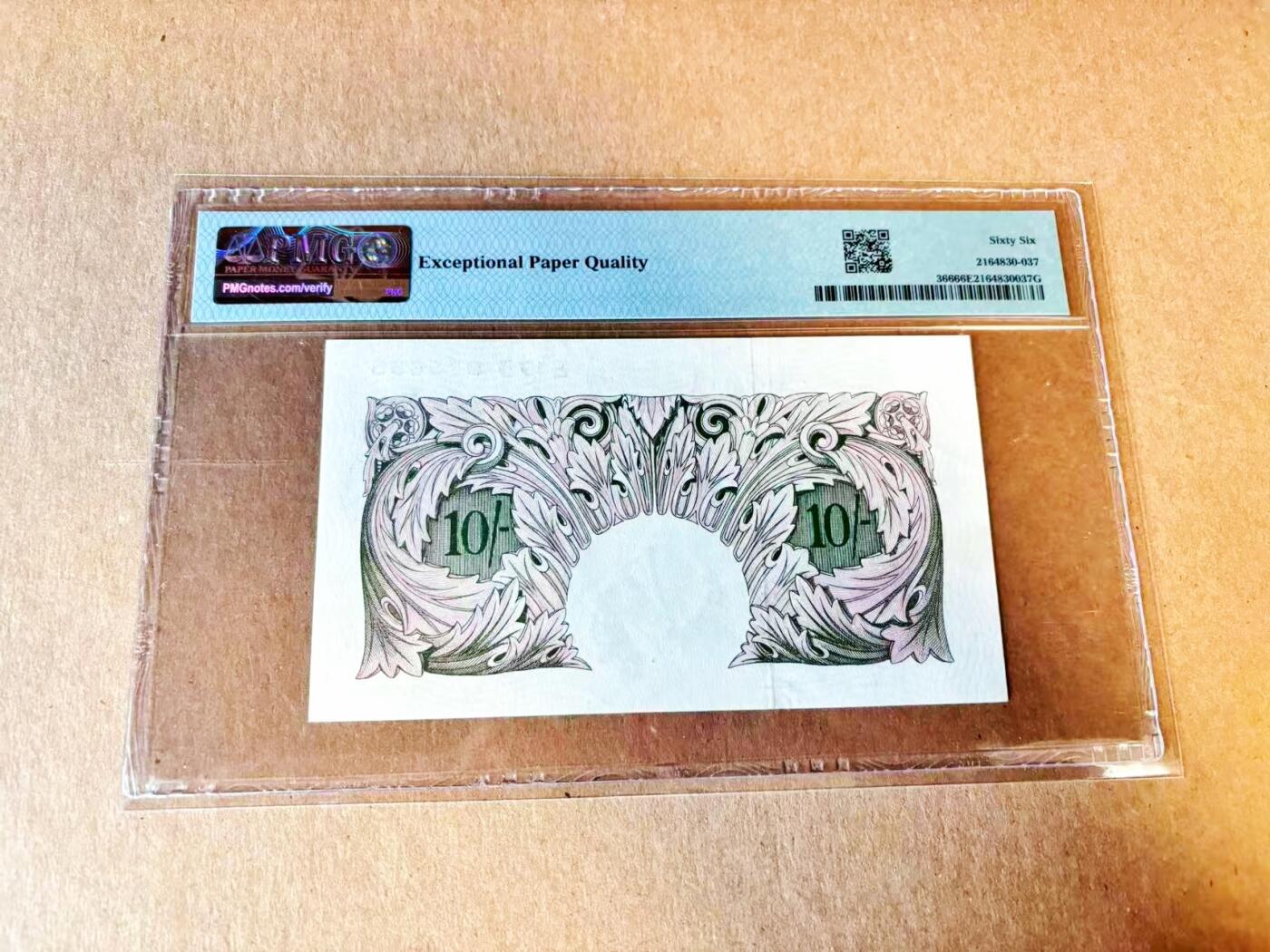 【Blue Auction】世界纸币精拍第797期——18级TOP拍卖/信誉/品质/专业/高效💫 英国 A序列 1940-48年10先令 紫色版 PMG66EPQ 