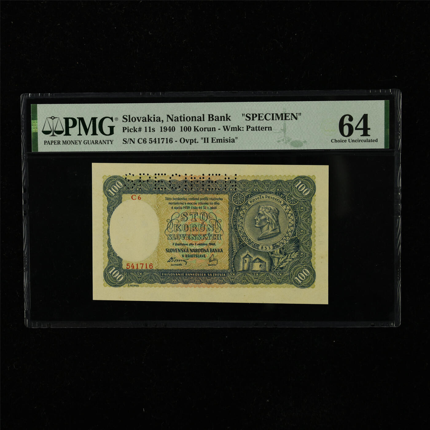 【亘邦集藏】第223期拍卖 1940年 斯洛伐克样钞100克朗 PMG 64 C6 541716