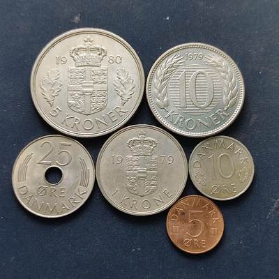 【全场包邮】纯粹捡漏拍514场 - 丹麦1979-1980年玛格丽特二世女王6枚套币