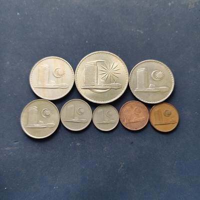 【全场包邮】纯粹捡漏拍514场 - 马来西亚1967-1988年首版大楼版8枚套币-含50分铭文边/安全边+1分磁性/非磁性2版本