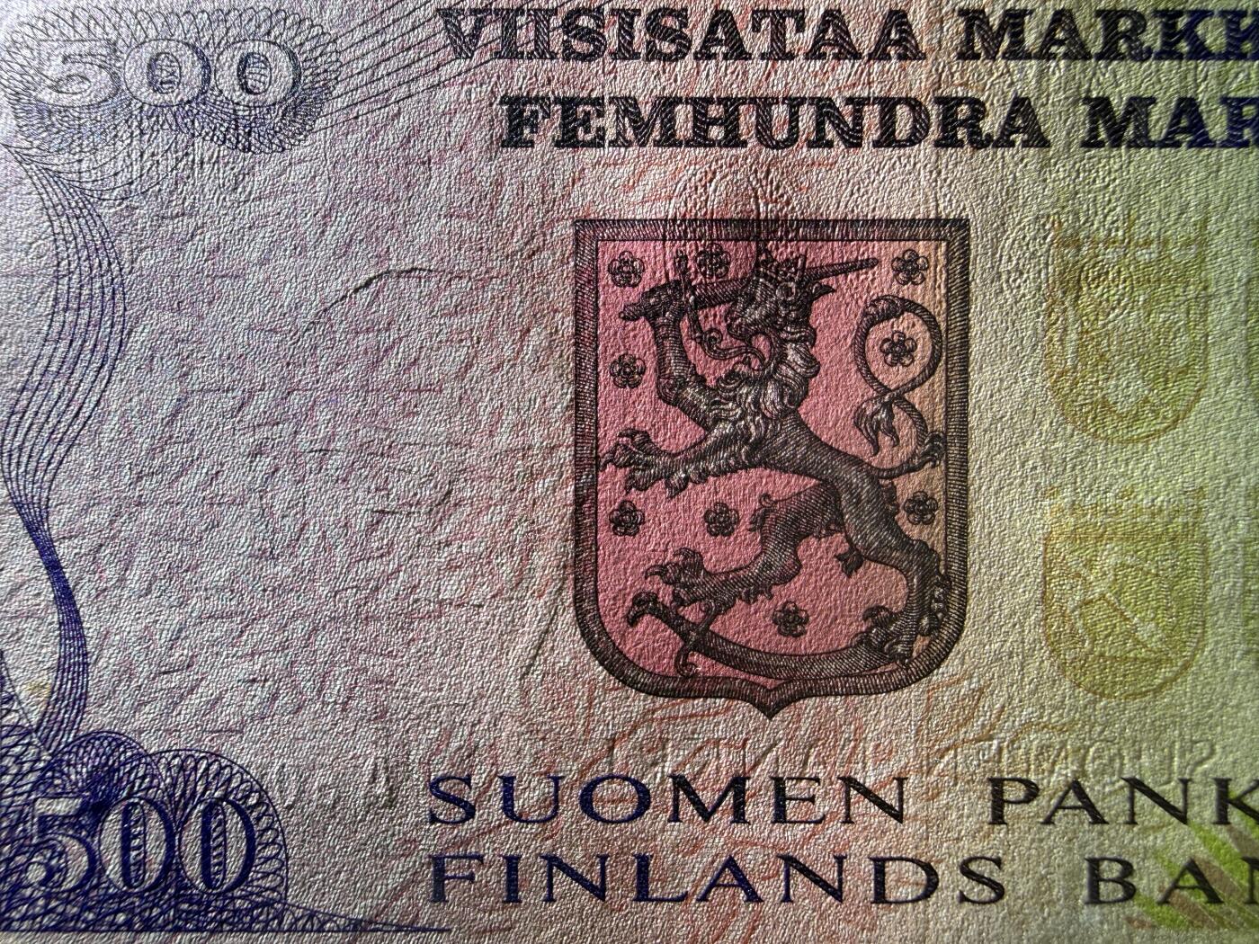 《艾美收藏》第237期-3.22周日外币强钞白金场 芬兰500马克 UNC 1975年 芬兰历史上极具影响力的总统吉科宁 稀少版本 A冠无47