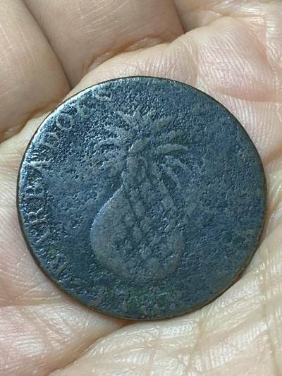 2026年第三十七场(总第二百零六场）德紧纸币特拍场(佣金3%，最低1元) - 鸽子重拍–稀少品种–巴巴多斯1788单年份1便士(名誉品极具加勒比海风格的菠萝便士，第二版歪把菠萝版，KM#TN5)