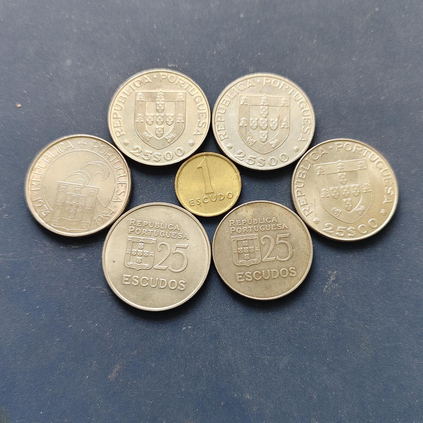 【全场包邮】纯粹捡漏拍514场 葡萄牙各年份纪念币等7枚一组-含儿童年+残疾人年+革命十周年+共同市场4枚25埃纪念币+女神25埃大小版+1埃散币