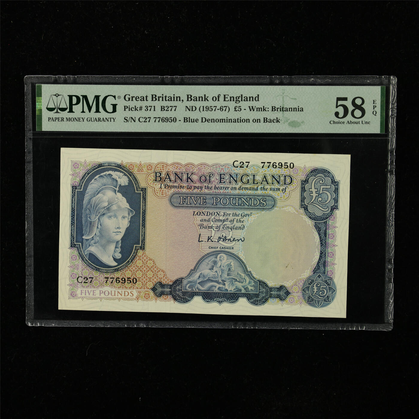 【亘邦集藏】第223期拍卖 1957-67年 英国5镑 PMG 58EPQ C27 776950