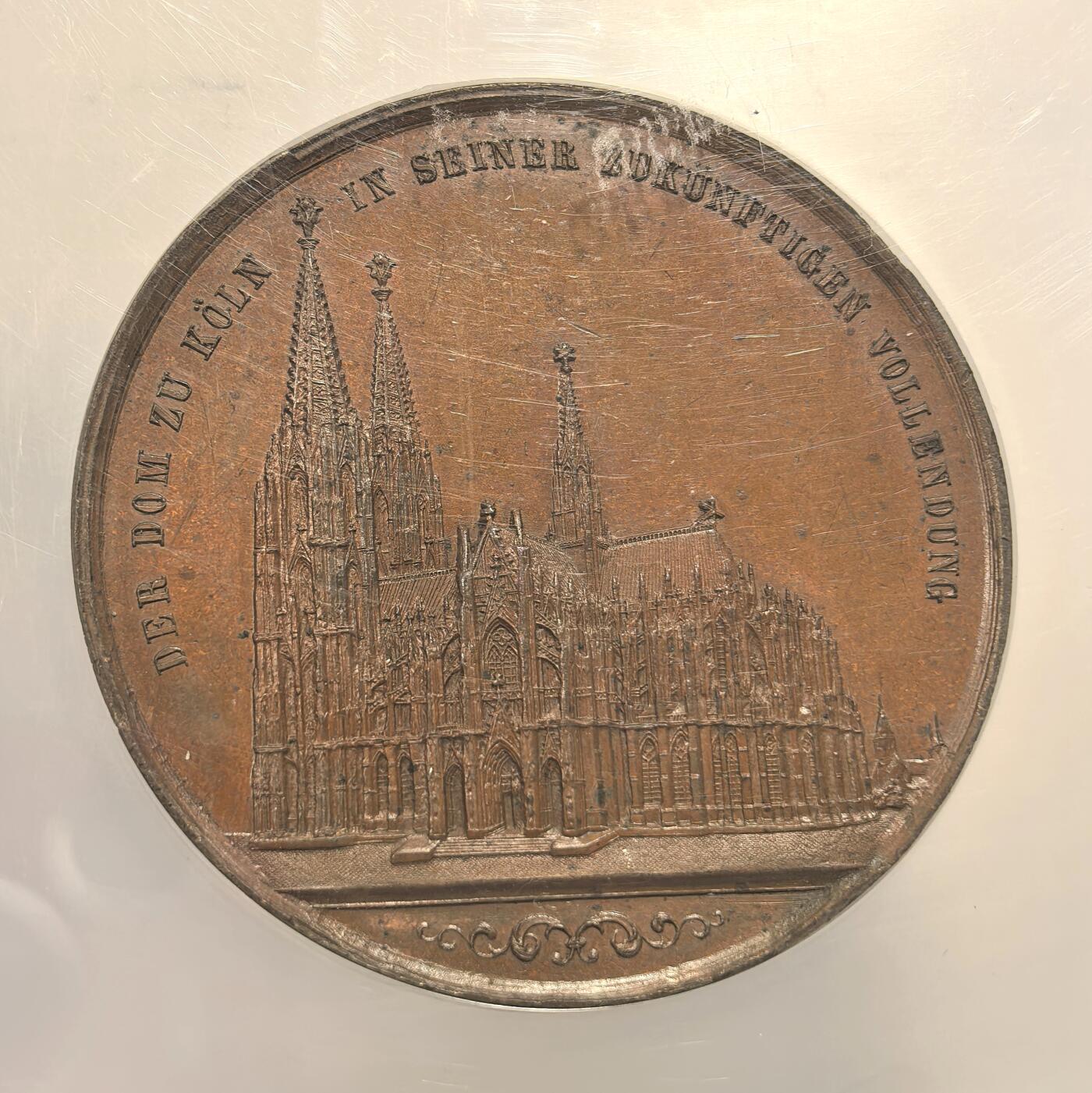 博洋堂世界钱币拍卖第165期（全场包邮） NGC MS63BN 德国1842年科隆大教堂纪念大铜章，50mm，1842年是其建设史上的一个重要节点：普鲁士国王腓特烈·威廉四世于1842年下令重启大教堂的建设，并投入大量资金与资源，最终于1880年完工