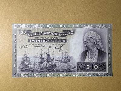 《艾美收藏》第237期-3.22周日外币强钞白金场 - 荷兰20盾 UNC 1941年 荷兰女摄政王艾玛