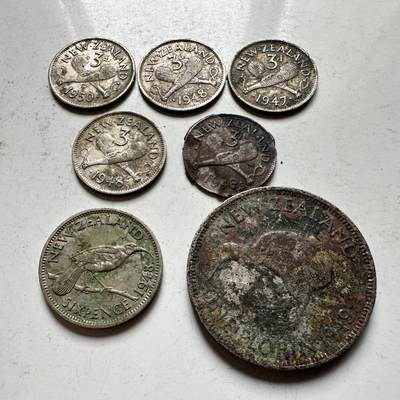 🌹外币初藏🌹🐯2026年第32场   每周二四六晚8️⃣点 接代拍 - 新西兰乔治六世 散币7枚 有一枚46年火烧银币