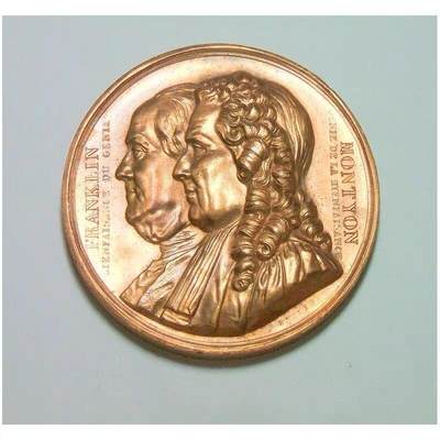 法国1833年 美国国父富兰克林高浮雕精制大铜章 光边 42MM - 法国1833年 美国国父富兰克林高浮雕精制大铜章 光边 42MM