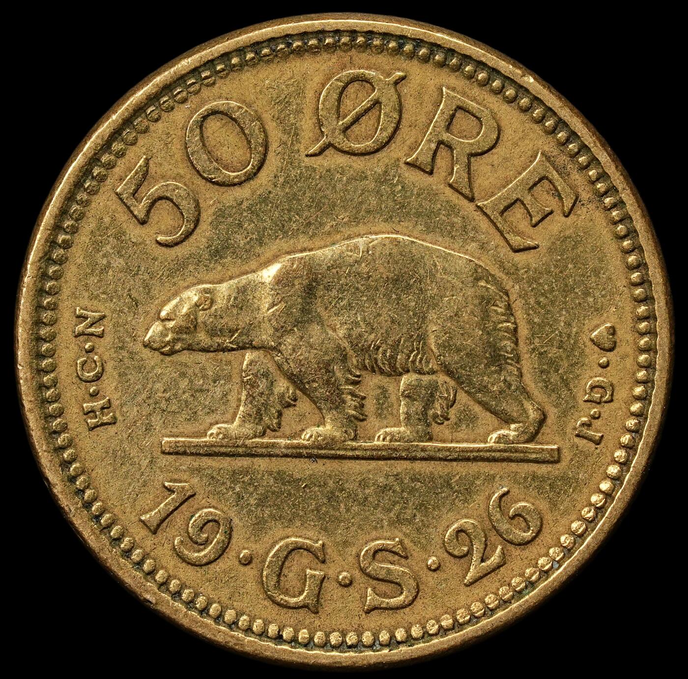 修遠堂世界钱币第108期 1926年格陵兰50欧尔