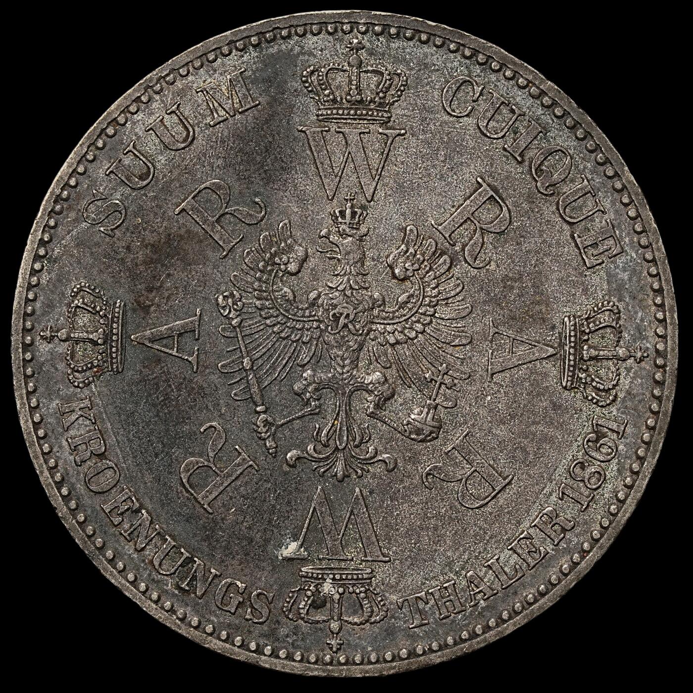 修遠堂世界钱币第108期 1861年普鲁士威廉一世登基纪念1泰勒银币